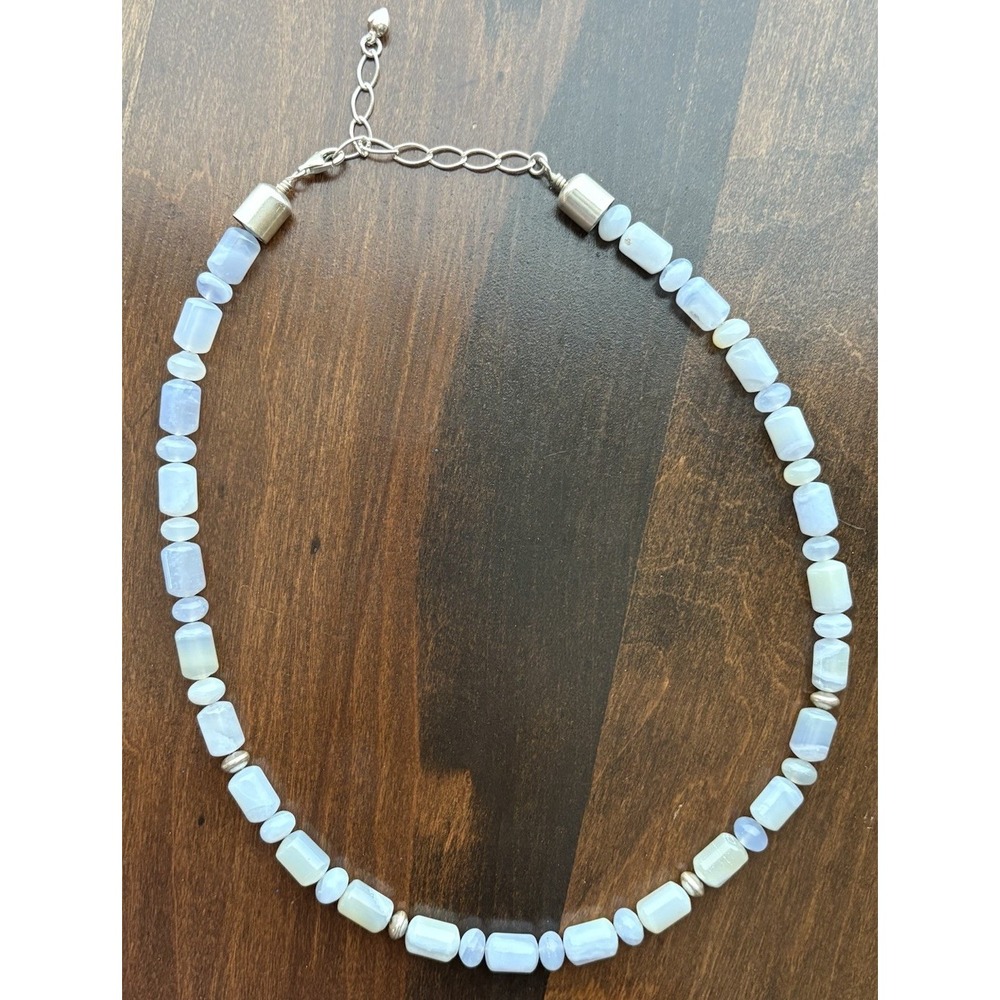 Jay King Blue Lace Agate Necklace Sterling Silver Clasp - Picture 3 of 12